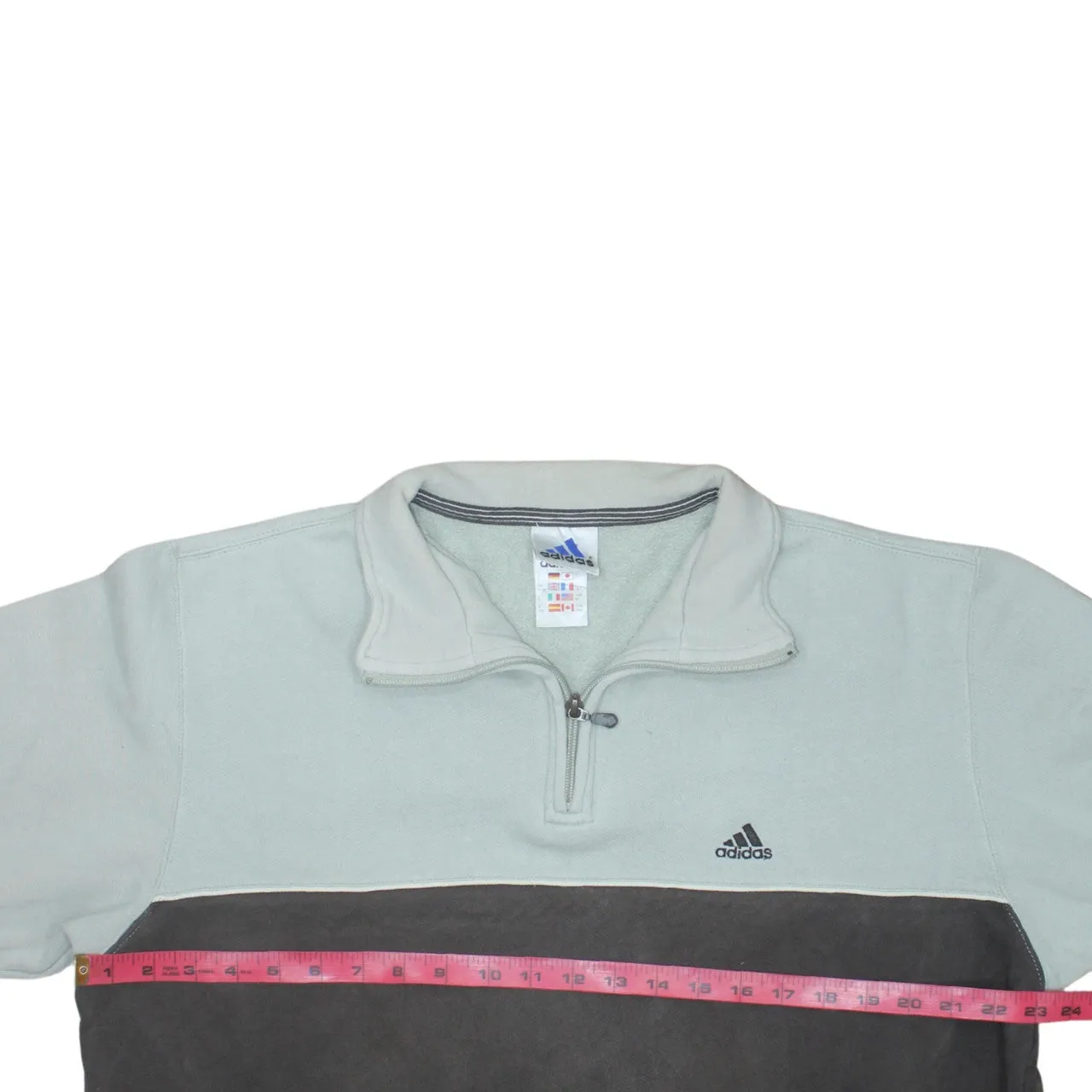 Adidas Light Grey Black Sweatshirt Men's Medium Quarter Zip Embroidered Logo Pullover Fleece Top sold by Vintage Club product image thumbnail 5