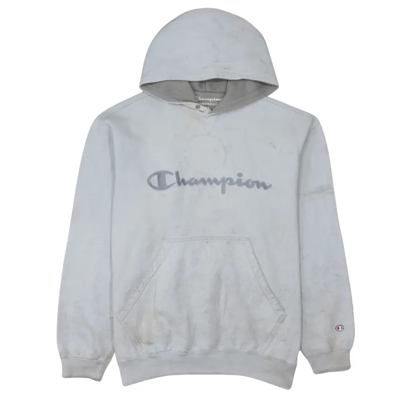 Champion Light Grey Hoodie Men's Large Embroidered Script Logo Front Pocket Pullover Sweatshirt sold by Vintage Club