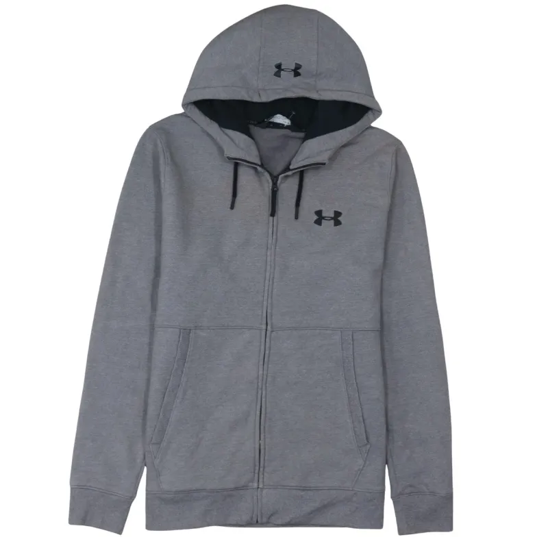 Under Armour Grey Full Zip Hoodie Women’s Large Printed Logo Split Pockets ColdGear Sweatshirt sold by Vintage Club