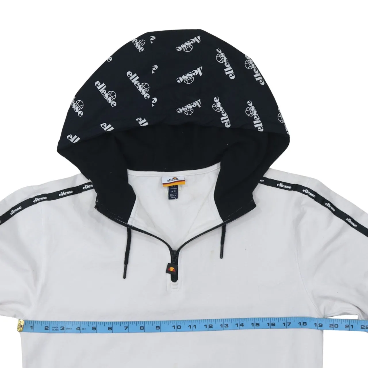 Ellesse White Half Zip Hoodie Men's Small Logo Taped Sleeves Front Pocket Pullover Sweatshirt sold by Vintage Club product image thumbnail 5