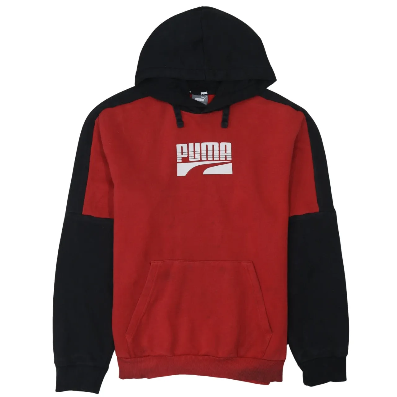 Puma Red Black Hoodie Men's Small Printed Logo Pouch Pocket Raglan Sleeves Sweatshirt sold by Vintage Club