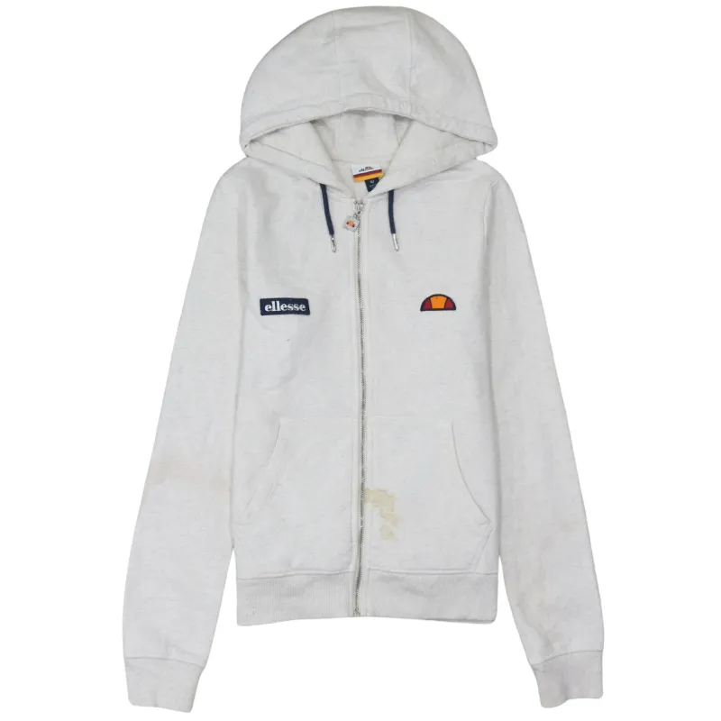 Ellesse Light Grey Hoodie Women’s Large Full Zip Embroidered Chest Logos Pocket Sweatshirt made by Ellesse