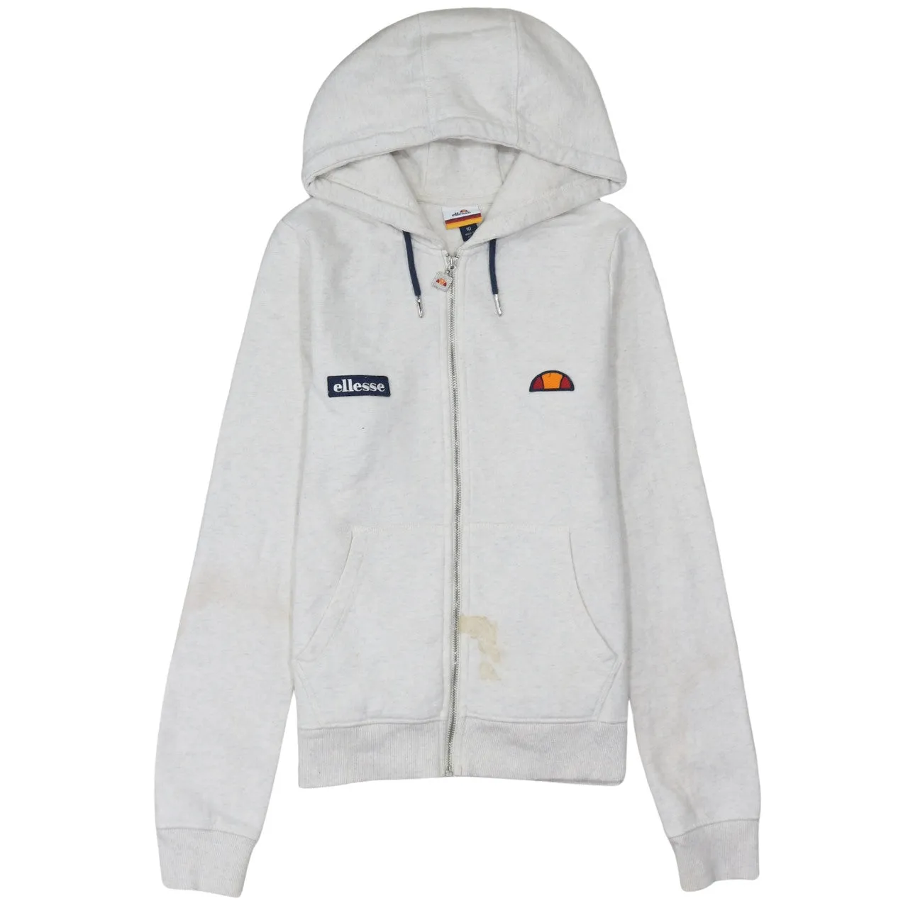 Ellesse Light Grey Hoodie Women’s Large Full Zip Embroidered Chest Logos Pocket Sweatshirt sold by Vintage Club