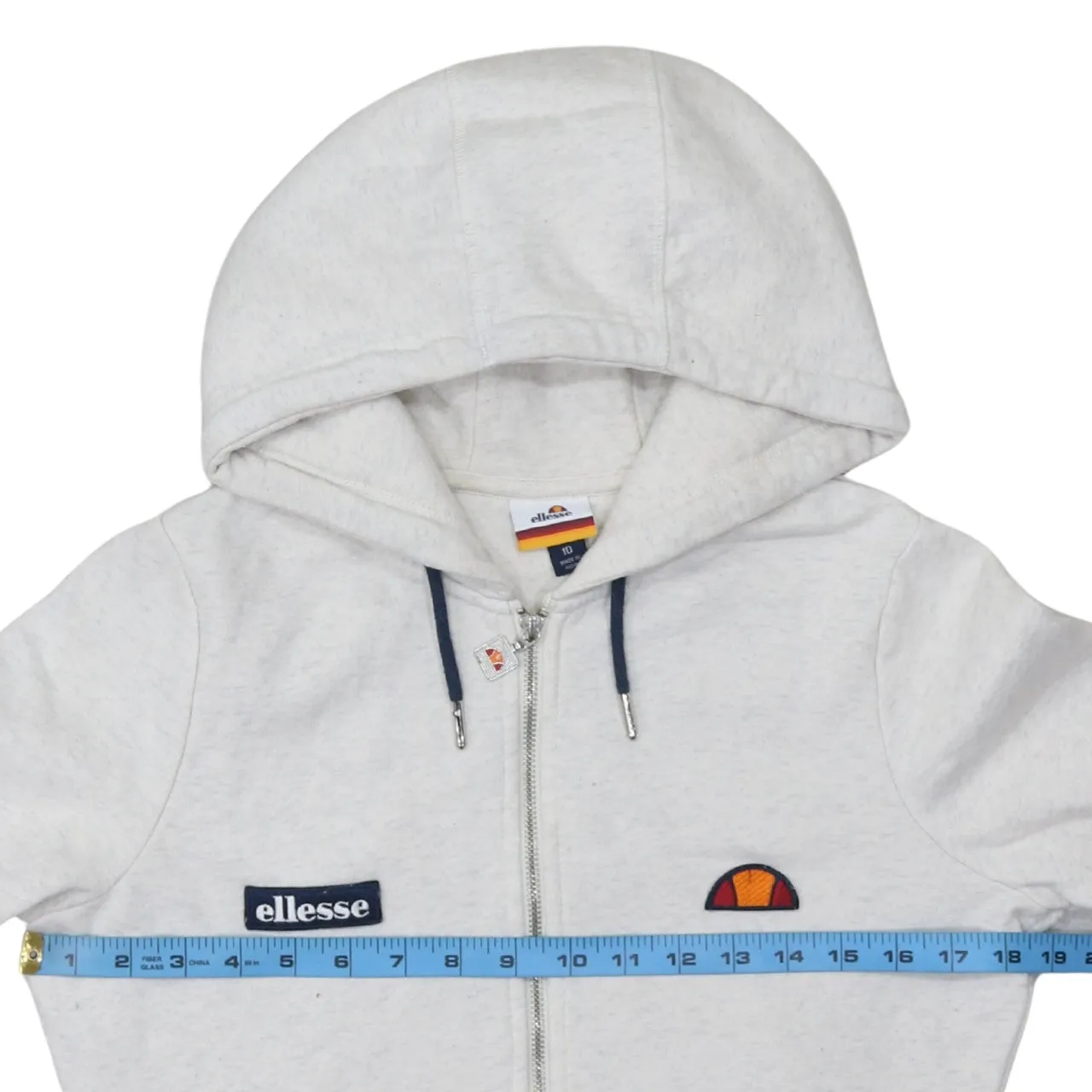 Ellesse Light Grey Hoodie Women’s Large Full Zip Embroidered Chest Logos Pocket Sweatshirt sold by Vintage Club product image thumbnail 5