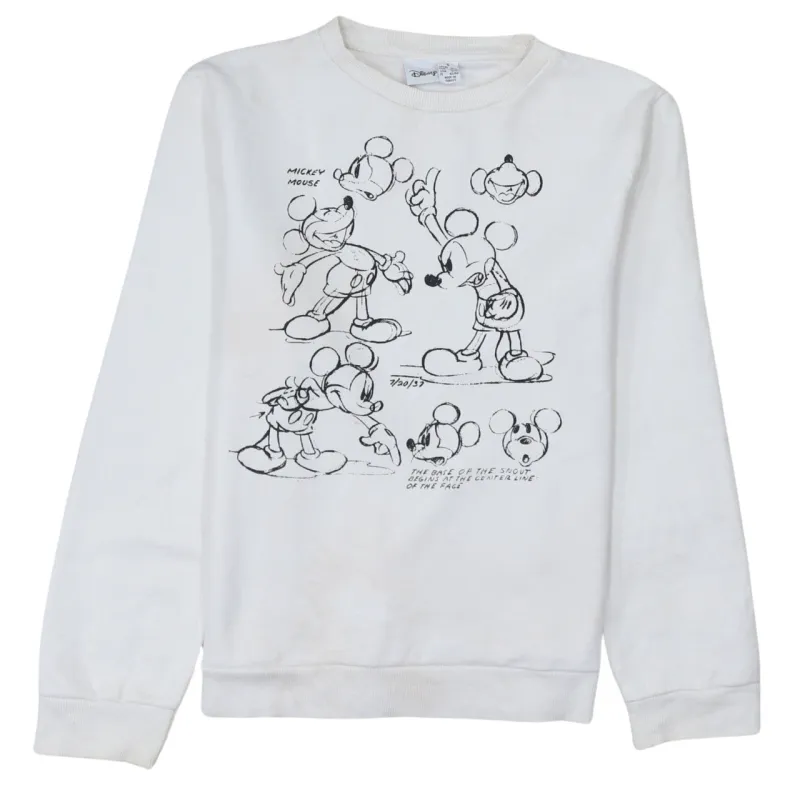 Disney White Sweatshirt Women’s Small Printed Mickey Mouse Sketch Graphic Pullover Top sold by Vintage Club