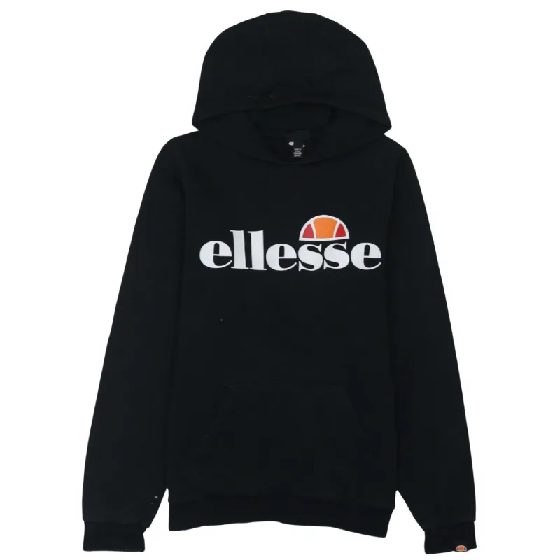 Ellesse Black Hoodie Women’s Medium Printed Front Logo Front Pocket Pullover Sweatshirt made by Ellesse