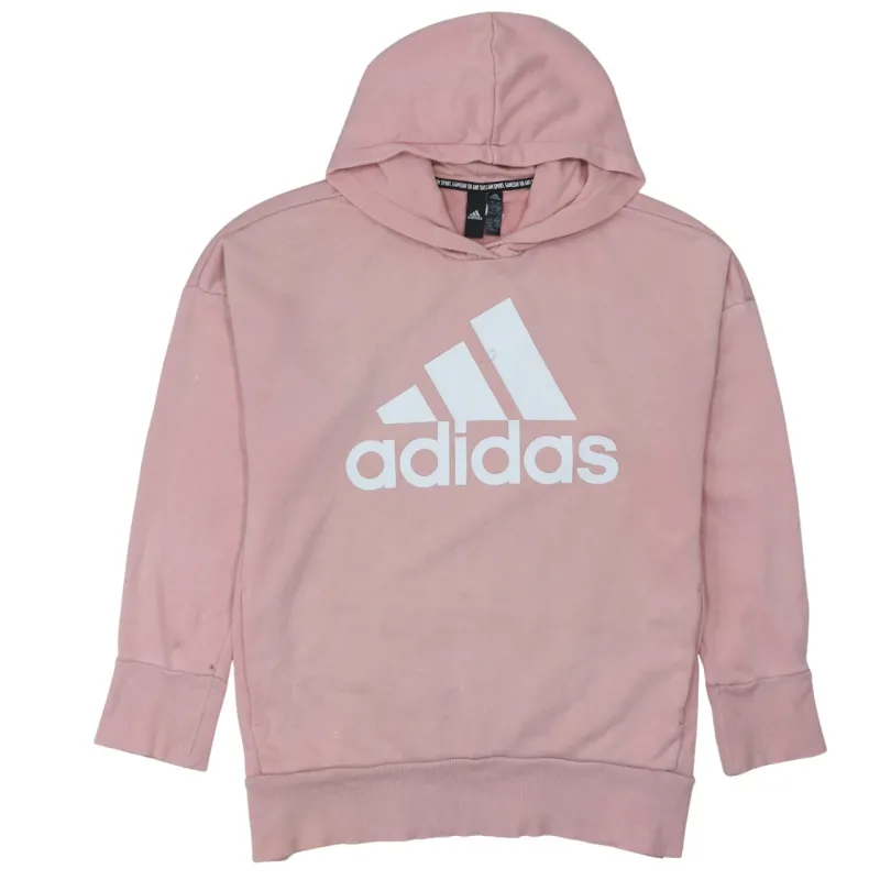 Adidas Pink Hoodie Women’s Large Printed Logo Pullover Ribbed Cuffs Casual Sweatshirt made by Adidas