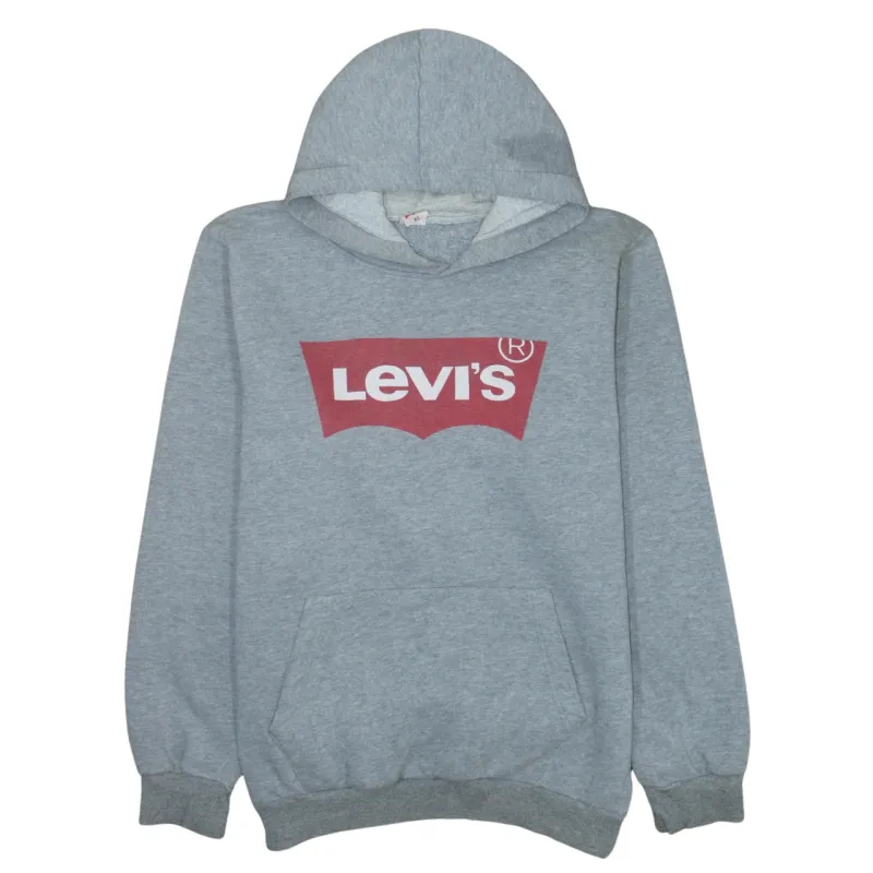 Levi's Grey Hoodie Women's XLarge Printed Box Logo Front Pouch Pullover Sweatshirt sold by Vintage Club