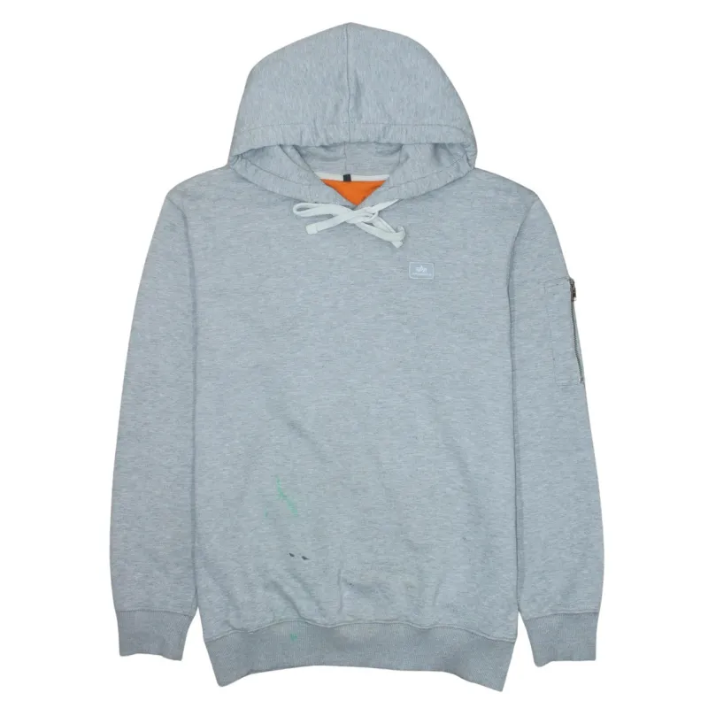 Alpha Industries Grey Hoodie Women’s XXLarge Sleeve Zip Pocket Small Logo Pullover Sweatshirt sold by Vintage Club