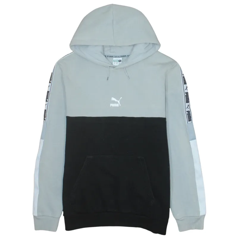 Puma Grey Black Hoodie Men's Medium Colour Block Logo Tape Sleeves Pullover Sweatshirt sold by Vintage Club