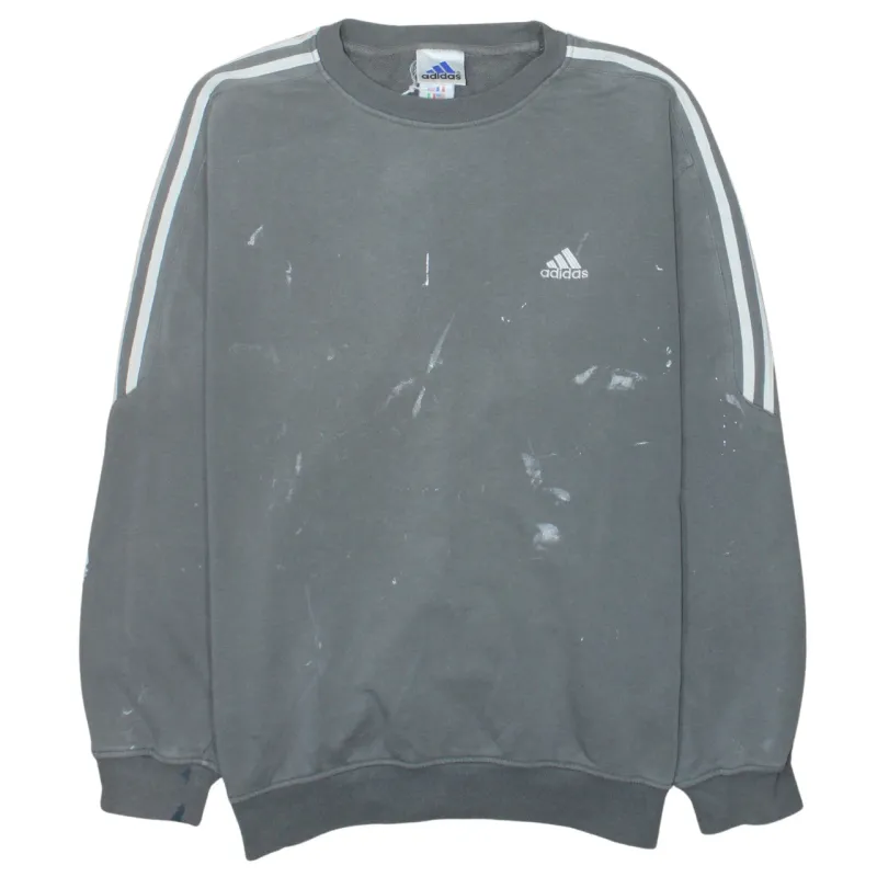 Adidas Grey Sweatshirt Men's Large Embroidered Logo Three Stripe Sleeves Pullover Top sold by Vintage Club
