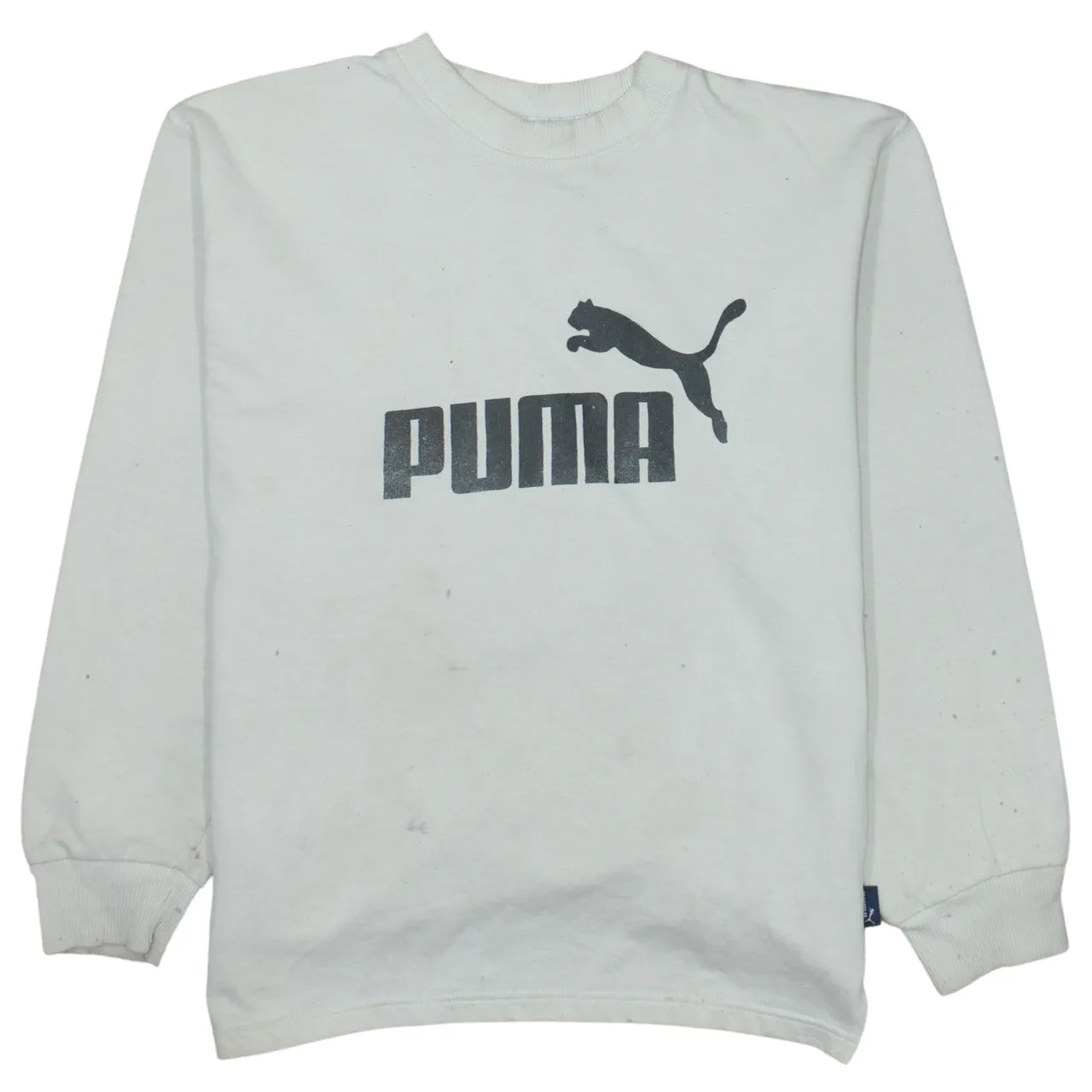 Puma Cream Sweatshirt Women's Medium Printed Big Logo Ribbed Cuffs Crewneck Pullover sold by Vintage Club