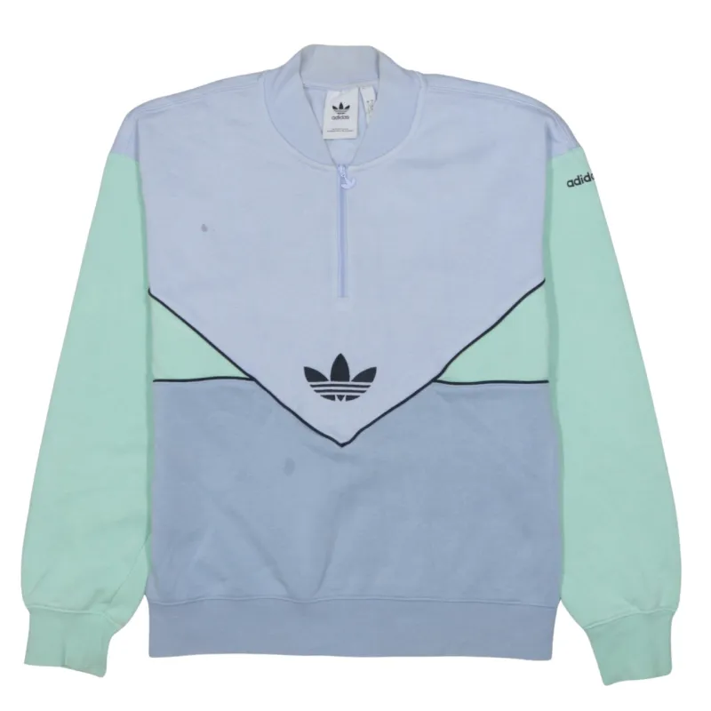 Adidas Pastel Blue Sweatshirt Men's Small Quarter Zip Trefoil Logo Colour Block Pullover made by Adidas