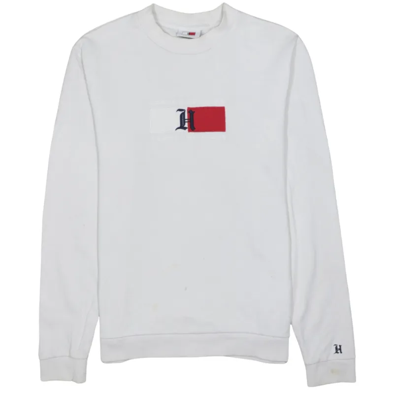 Tommy Hilfiger White Sweatshirt Men's Medium Flag Patch Embroidered H Logo Pullover sold by Vintage Club