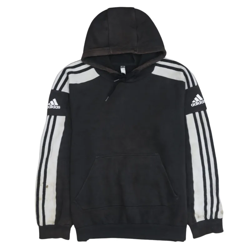 Adidas Black Hoodie Men's Medium Three Stripe Sleeve Printed Logo Pullover Sweatshirt sold by Vintage Club