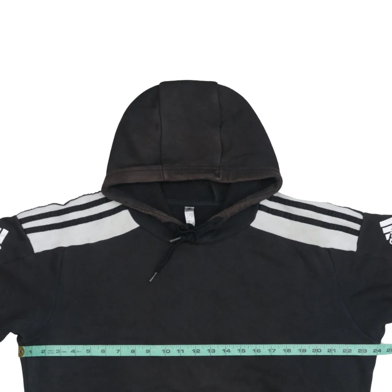 Adidas Black Hoodie Men's Medium Three Stripe Sleeve Printed Logo Pullover Sweatshirt sold by Vintage Club product image thumbnail 5