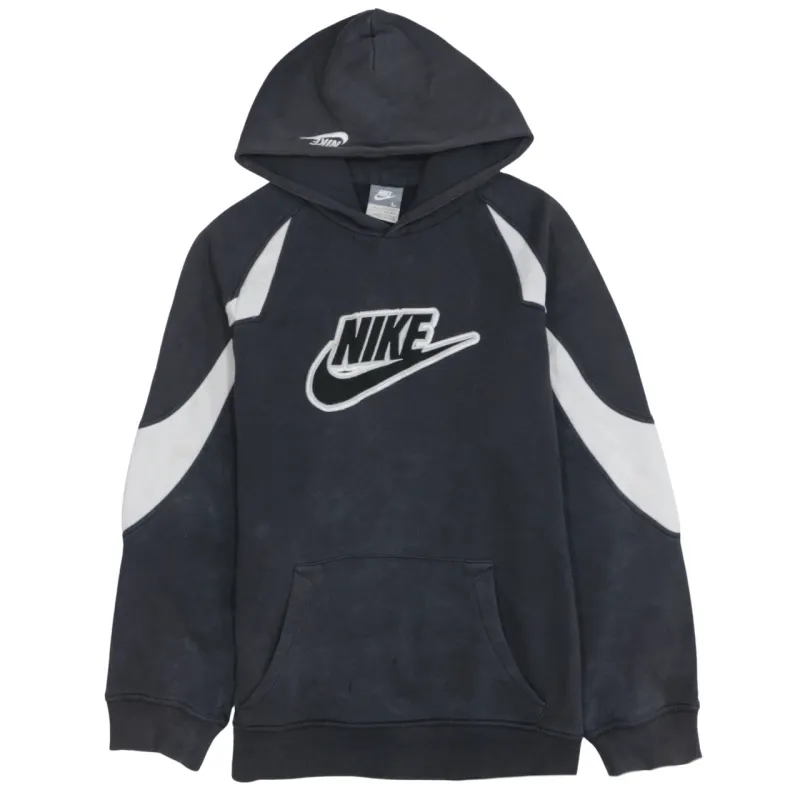 Nike Black Hoodie Women’s Large Embroidered Logo Panel Sleeve Pullover Sweatshirt sold by Vintage Club