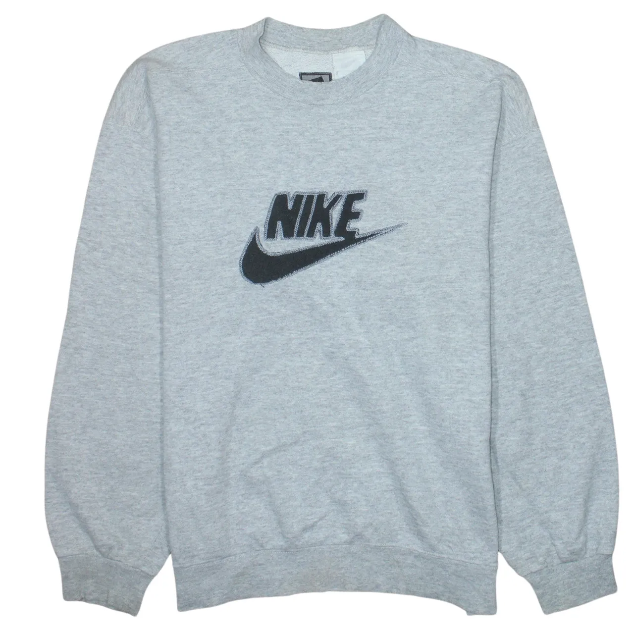 Nike Grey Sweatshirt Men's Medium Embroidered Big Logo Fleece Crewneck Pullover Top sold by Vintage Club