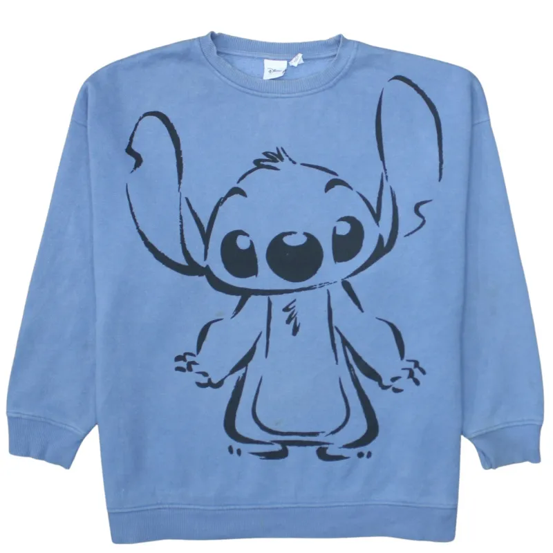 Disney Blue Sweatshirt Women's Small Printed Stitch Graphic Crewneck Pullover Fleece Top sold by Vintage Club