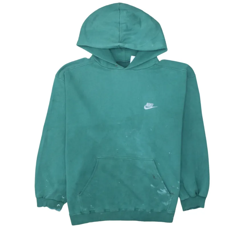 Nike Green Hoodie Men's XLarge Small Swoosh Printed Logo Fleece Pullover Sweatshirt sold by Vintage Club