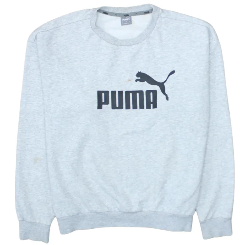 Puma Light Grey Sweatshirt Men's Medium Printed Logo Crewneck Pullover Fleece Top made by Puma