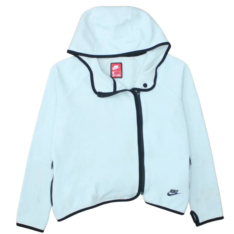 Nike White Hoodie Women’s Medium Asymmetric Zip Black Trim Embroidered Logo Jacket made by Vintage Club