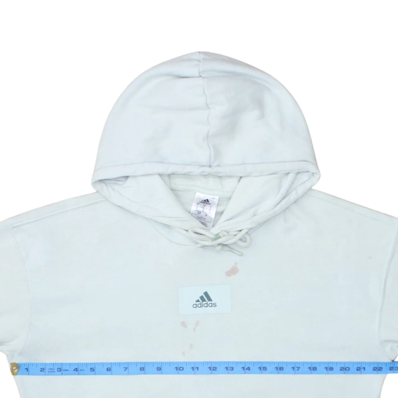 Adidas Pale Blue Hoodie Men's Small Printed Chest Logo Drawstring Hood Front Pocket Sweatshirt sold by Vintage Club product image thumbnail 5