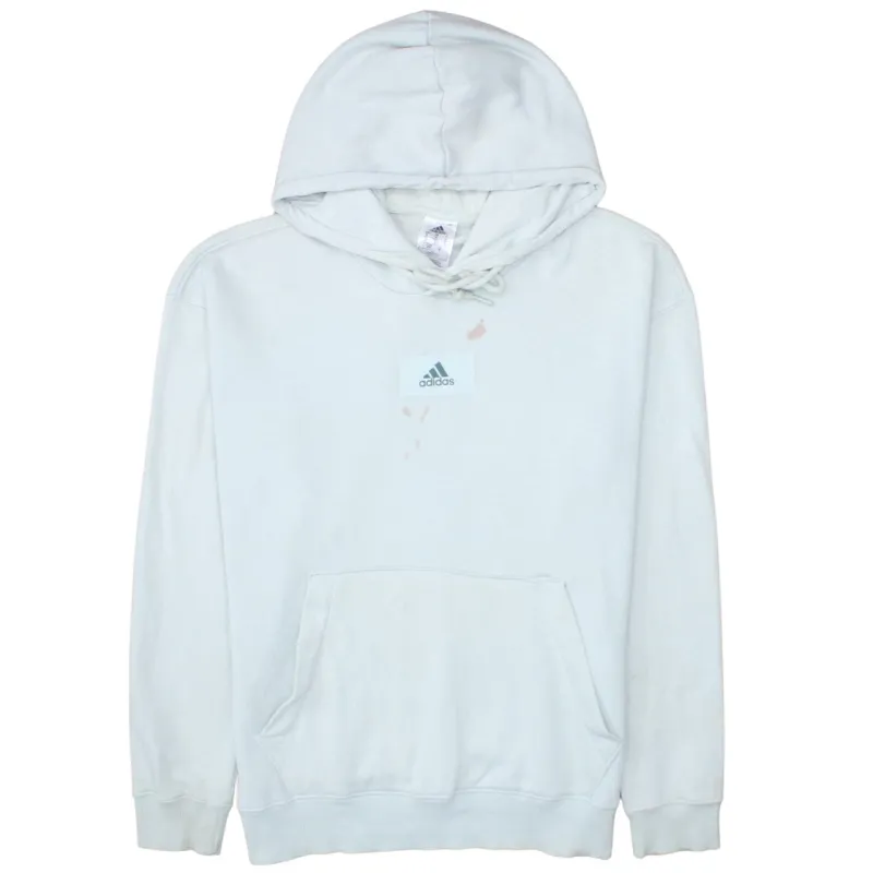 Adidas Pale Blue Hoodie Men's Small Printed Chest Logo Drawstring Hood Front Pocket Sweatshirt sold by Vintage Club