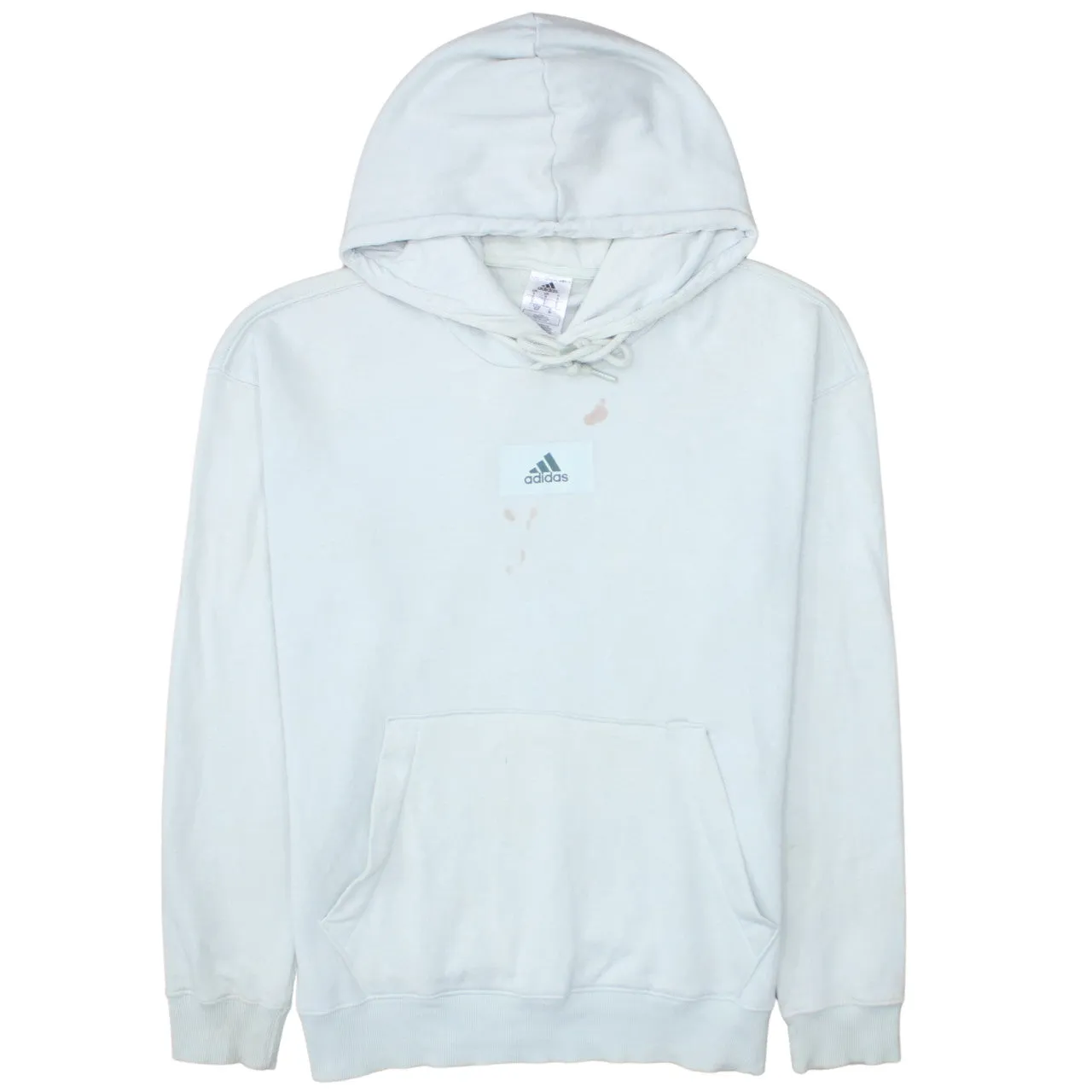 Adidas Pale Blue Hoodie Men's Small Printed Chest Logo Drawstring Hood Front Pocket Sweatshirt sold by Vintage Club