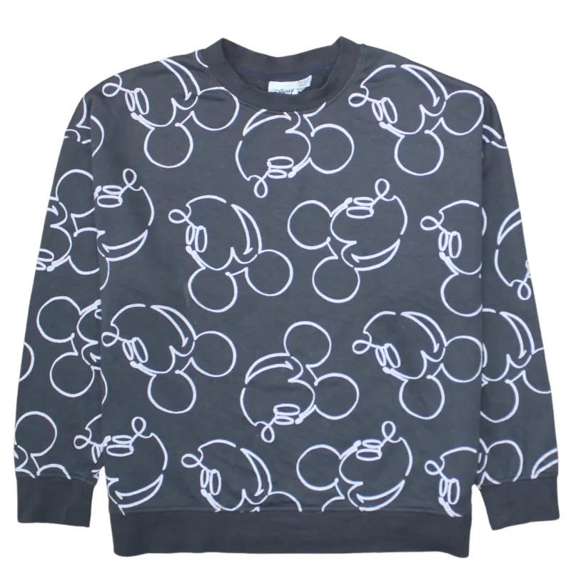 Disney Charcoal Grey Sweatshirt Women's Large All Over Mickey Mouse Printed Pullover Top sold by Vintage Club
