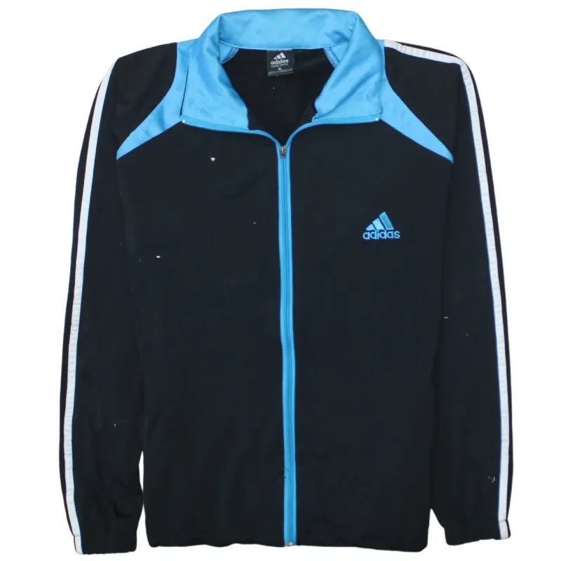 Adidas Black Blue Track Jacket Women’s XLarge Embroidered Logo Three Stripe Zip Top Outerwear sold by Vintage Club