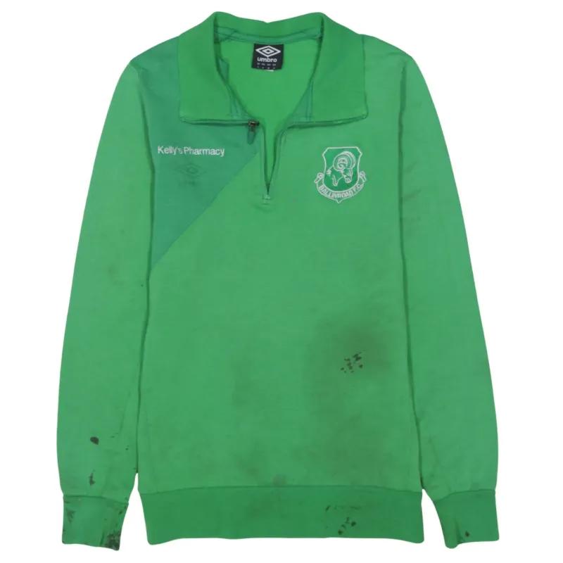 Umbro Green Quarter Zip Sweatshirt Men's Small Printed Logos Club Training Top Jumper made by Umbro