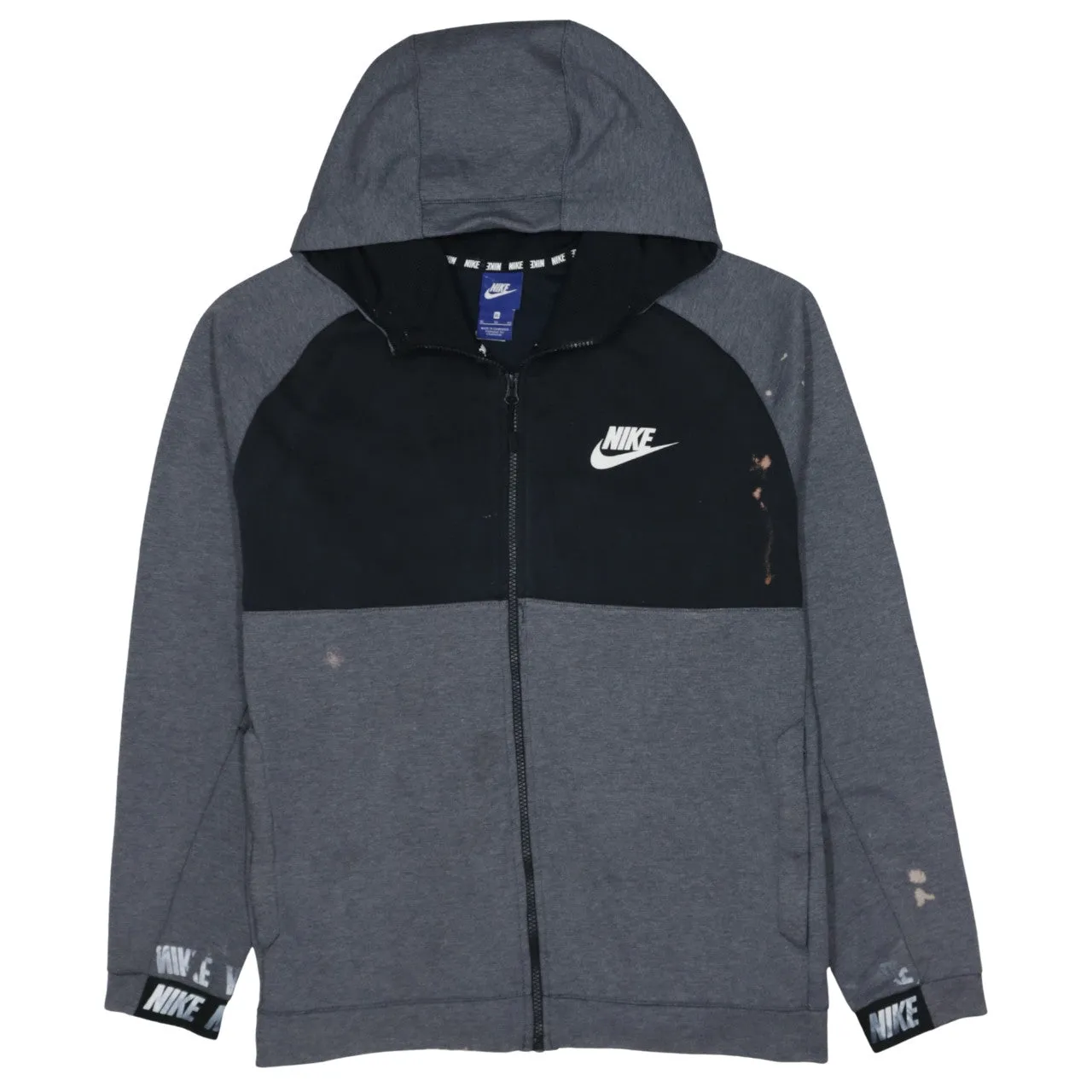 Nike Grey Black Full Zip Hoodie Women’s XLarge Printed Logo Cuff Branding Casual Top sold by Vintage Club