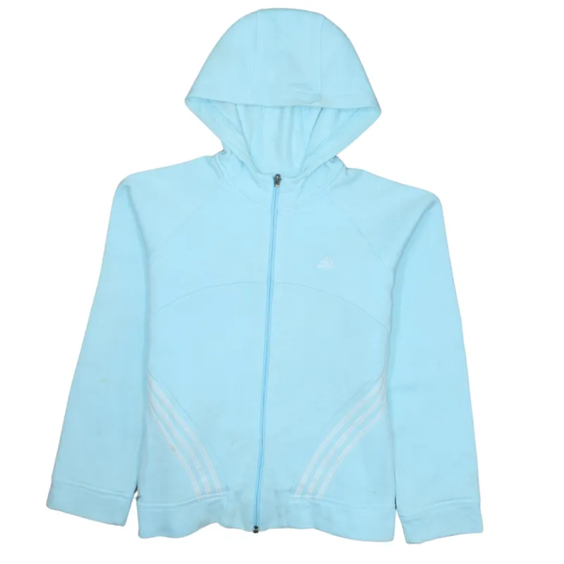 Adidas Light Blue Full Zip Hoodie Women’s Small Embroidered Logo Three Stripe Casual Top sold by Vintage Club