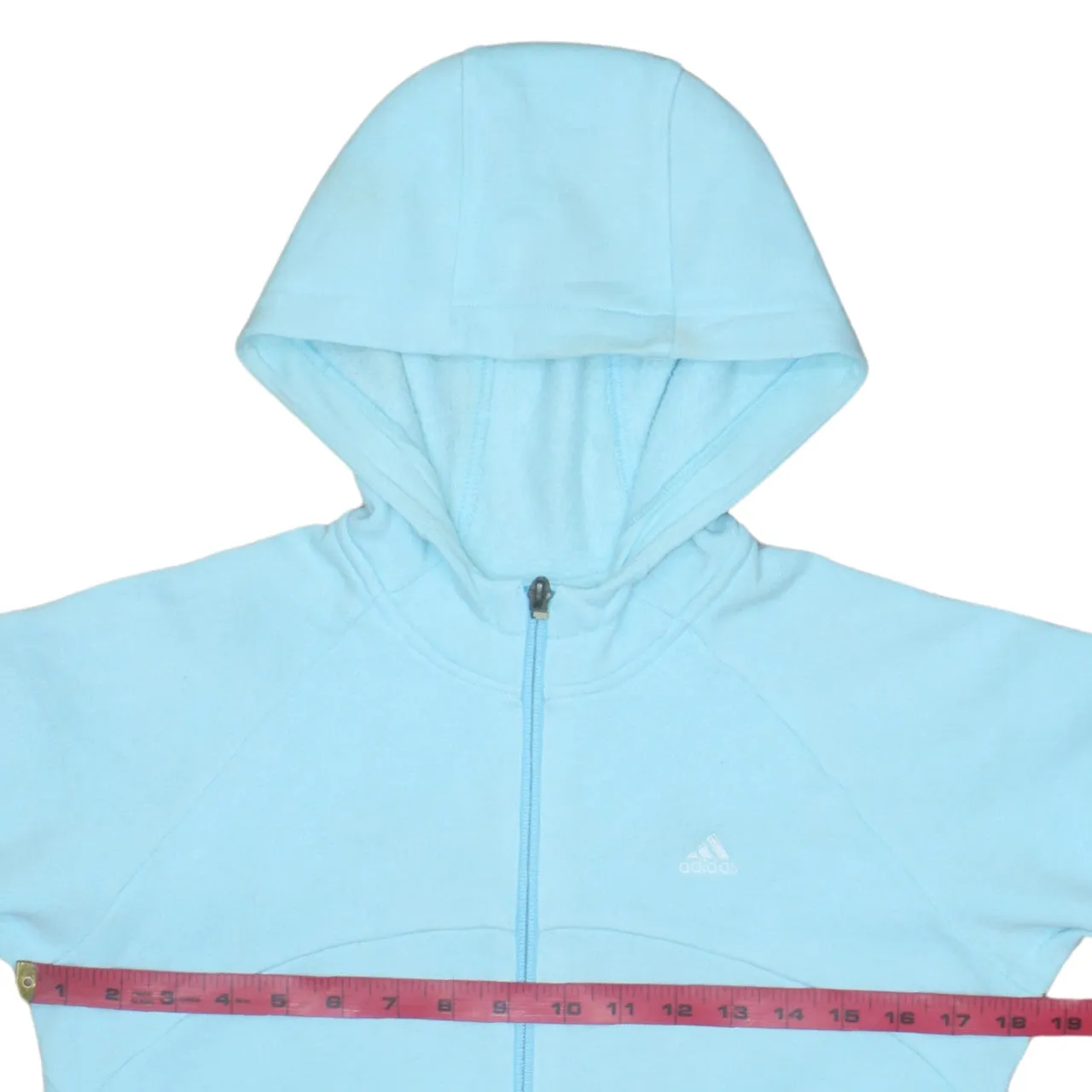 Adidas Light Blue Full Zip Hoodie Women’s Small Embroidered Logo Three Stripe Casual Top sold by Vintage Club product image thumbnail 5