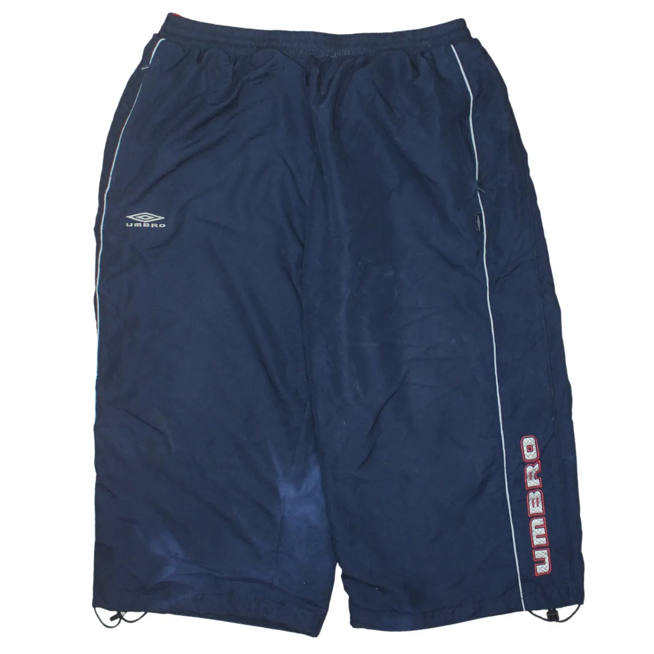 Umbro Navy Blue Shorts Men's XLarge Embroidered Logos Side Piping Drawcord Hem Sportswear sold by Vintage Club