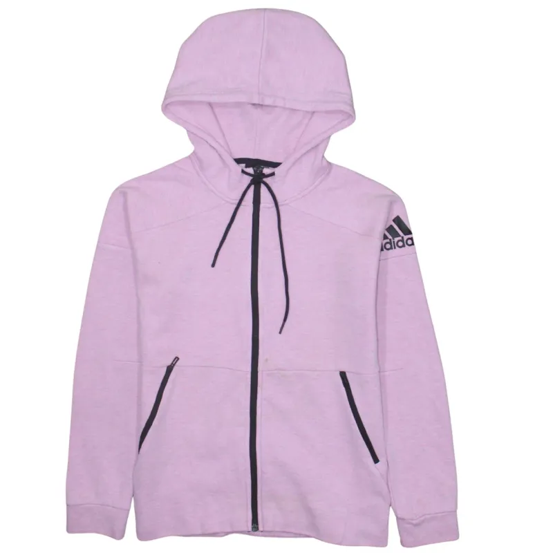 Adidas Light Pink Zip Hoodie Women’s XSmall Printed Logo Drawstring Hood Zip Pockets Sweatshirt sold by Vintage Club