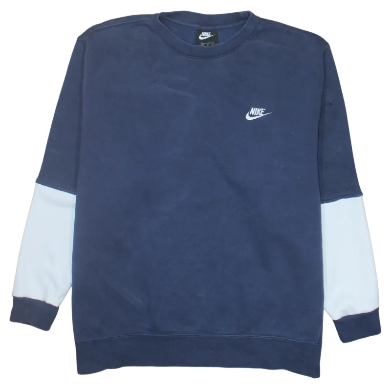 Nike Navy Blue Sweatshirt Men’s XLarge Embroidered Swoosh Logo Contrast Light Blue Sleeves Pullover sold by Vintage Club
