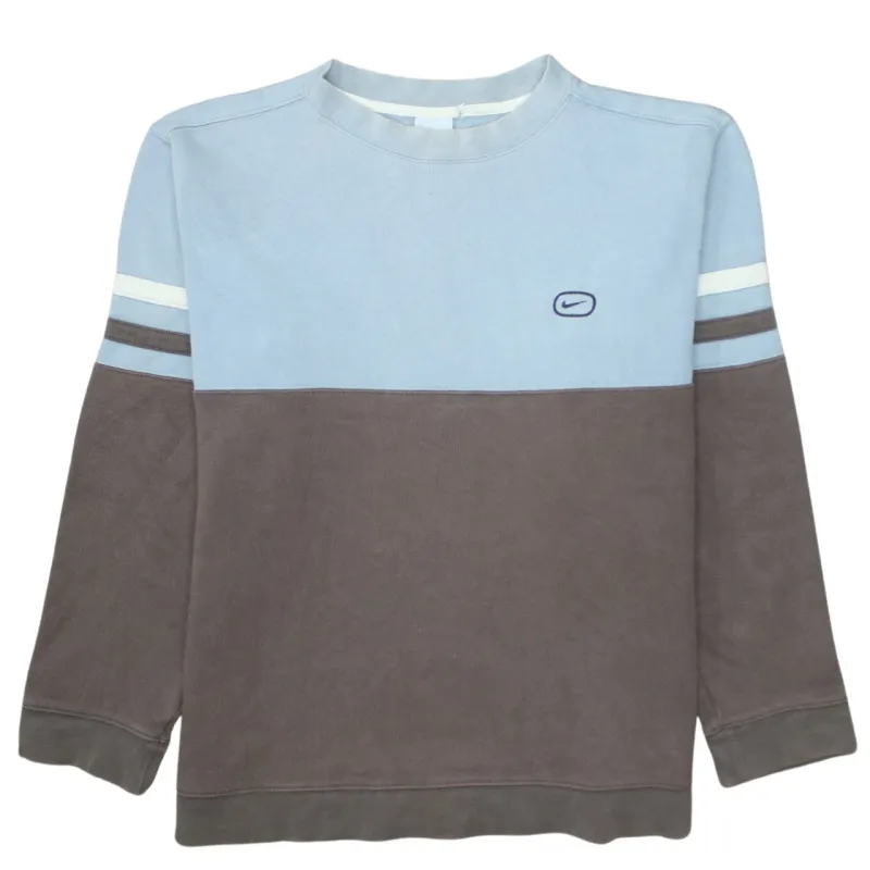 Nike Light Blue Brown Sweatshirt Men's Medium Embroidered Swoosh Stripe Sleeves Pullover Top made by Nike