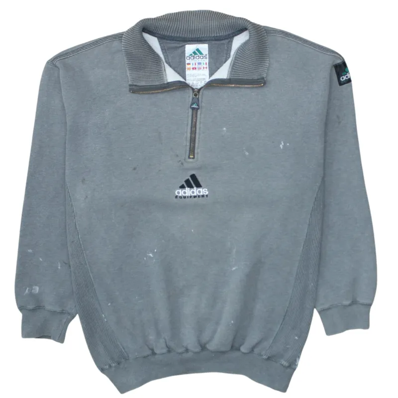 Adidas Grey Quarter Zip Sweatshirt Men's Large Embroidered Equipment Logo Ribbed Hem Pullover sold by Vintage Club