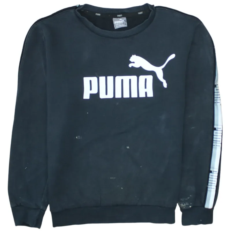 Puma Black Sweatshirt Men's Small Printed Logo Tape Sleeves Crewneck Pullover Top sold by Vintage Club