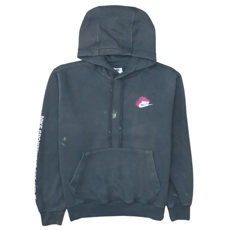 Nike Black Hoodie Men's Small Printed Logo Sleeve Text Pullover Sweatshirt made by Nike