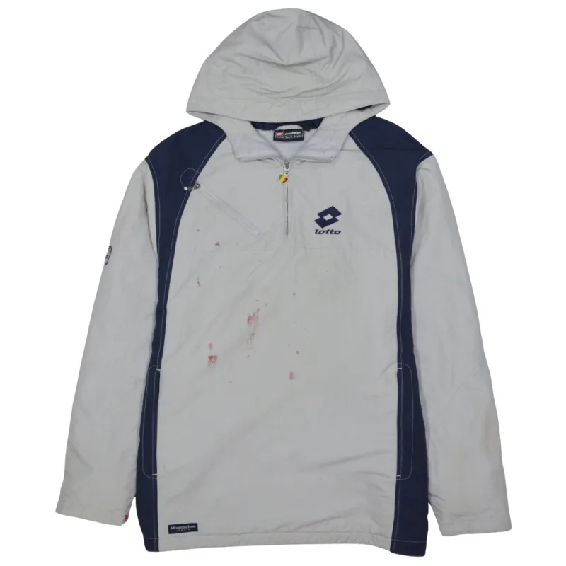 Lotto Grey Navy Hooded Jacket Men's Large Half Zip Embroidered Logo Front Pocket Windbreaker sold by Vintage Club