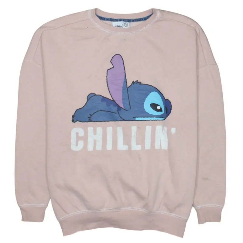 Disney Pink Sweatshirt Women's XXSmall Printed Stitch Chillin Graphic Crewneck Pullover Top sold by Vintage Club