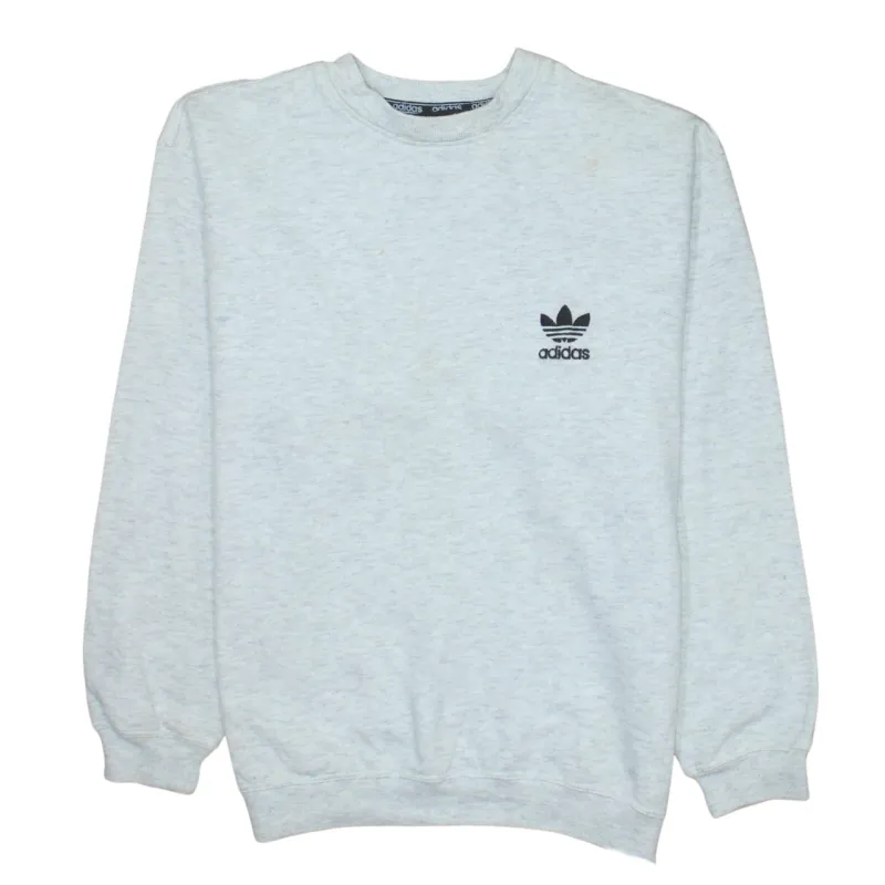 Adidas Light Grey Sweatshirt Men's Medium Trefoil Printed Logo Crewneck Pullover Fleece Top sold by Vintage Club