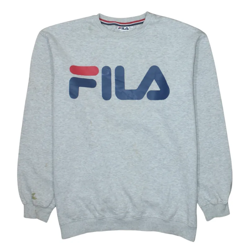 Fila Grey Sweatshirt Men's Large Printed Big Logo Crewneck Pullover Fleece Top made by Fila