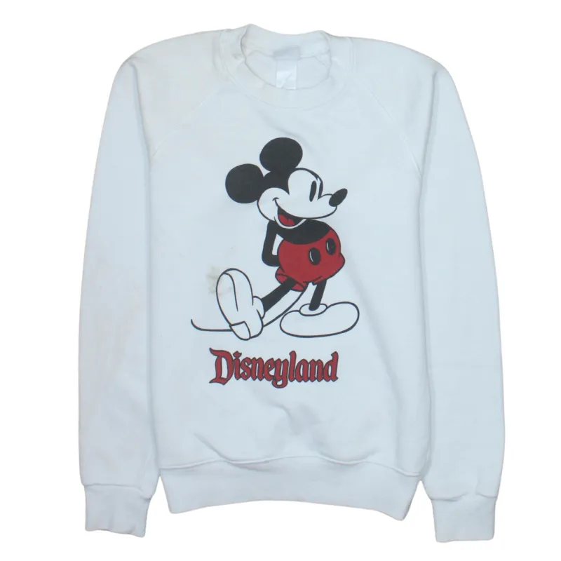Disney White Disneyland Sweatshirt Men's XSmall Printed Mickey Graphic Crewneck Pullover sold by Vintage Club