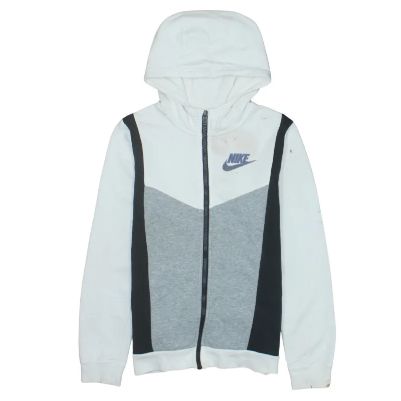Nike White Grey Full Zip Hoodie Women’s Large Printed Chest Logo Colour Block Sweatshirt made by Nike
