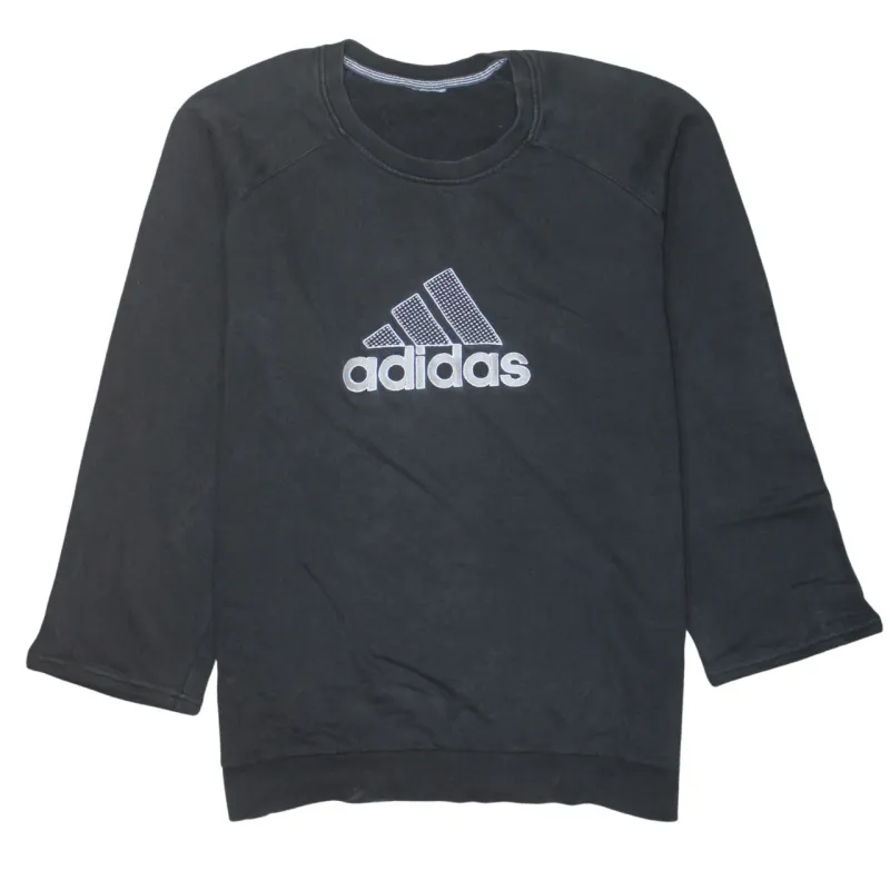 Adidas Black Sweatshirt Men's Large Embroidered Logo Crewneck Fleece Pullover Top sold by Vintage Club