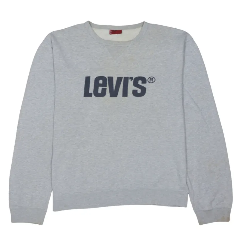 Levi's Grey Sweatshirt Men's Large Printed Logo Crewneck Ribbed Cuffs Pullover Top sold by Vintage Club